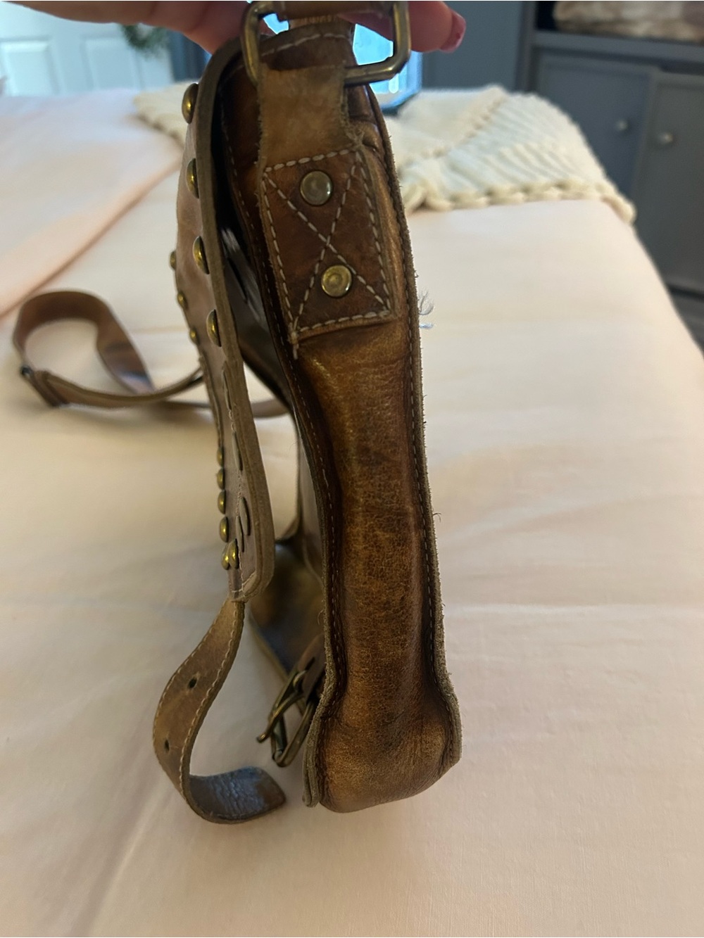 Bed Stu Brown Leather Studded Crossbody Bag - Picture 11 of 16